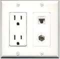 Riteav 2 X 15 Amp25v Power Gfci Outlet Cat5e Ethernet And 1 Coax Cable Tv Port Custom Wall Plate White 