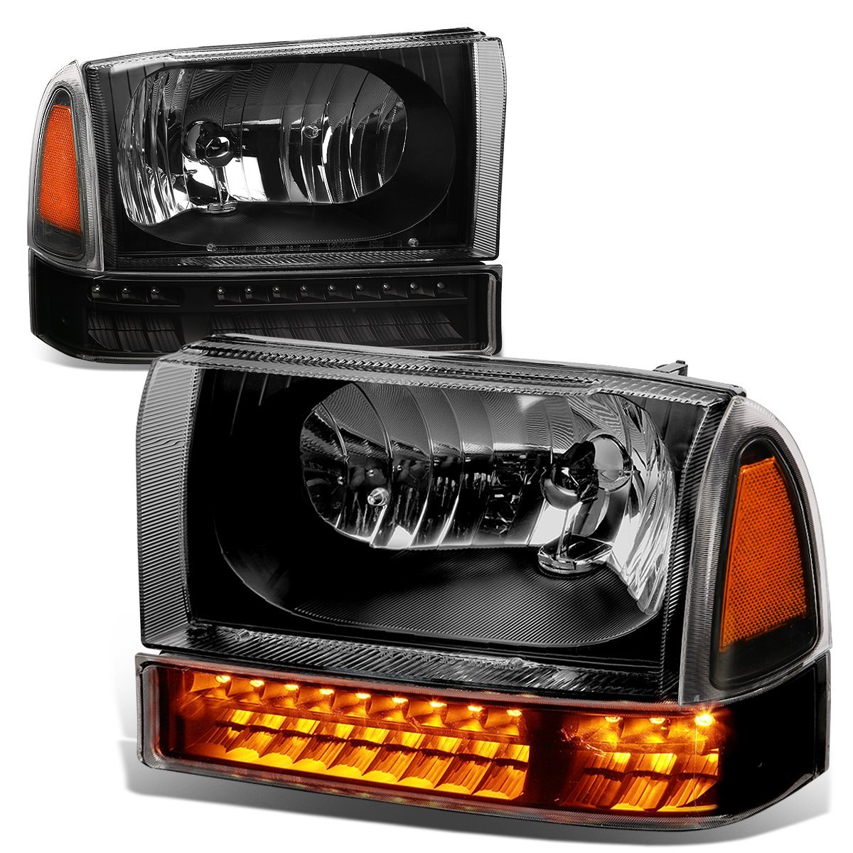 Auto Dynasty Led Drl Bumper Headlights Assembly For Ford F-250 F-350 Super Duty 99-04 Excursion 2000-2004 Driver And Passenger