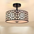 Modern Semi Flush Ceiling Light Fixture 3-light Bedroom Drum Entry Fixtures Hanging For Dining Room Kitchen Hallway Foyer 