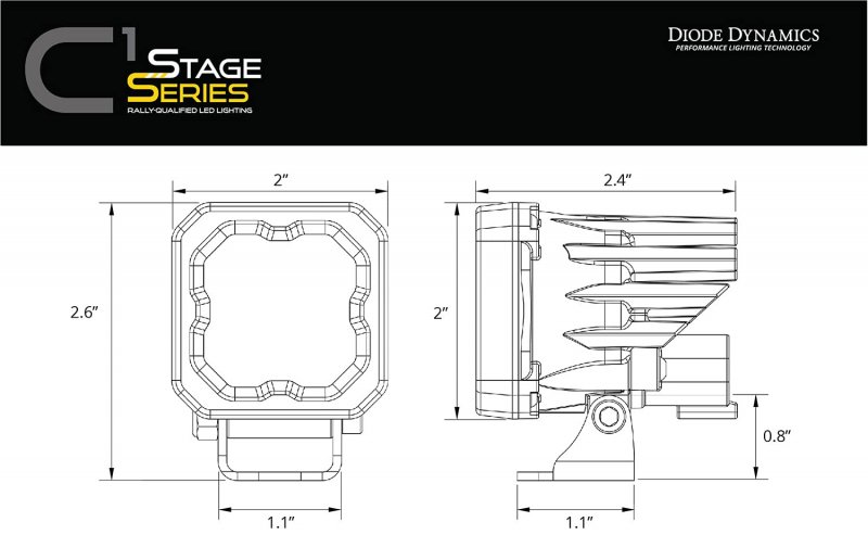 Diode Dynamics Stage Series C1 Yellow Sae Dot Fog Standard Led Pod One W Amber Backlight