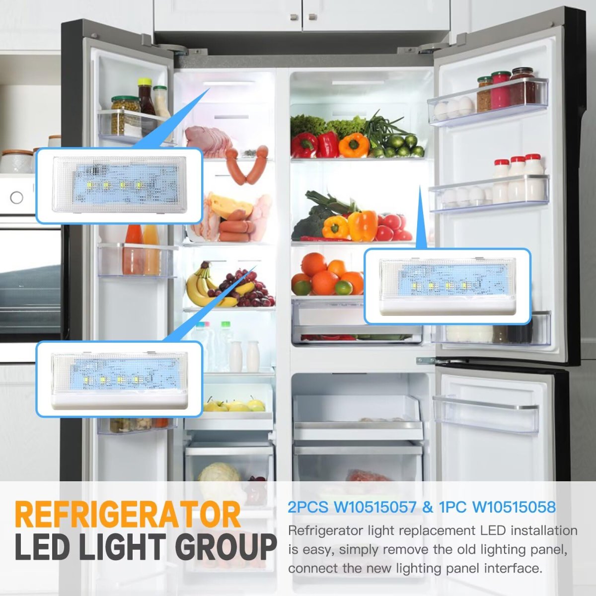 W10515057 W10515058 Refrigerator Led Light Set For Maytag Msf22d4xaw00 Msf22d4xaw01 Msf25d4mde00 Msf25d4mde01 Replaces