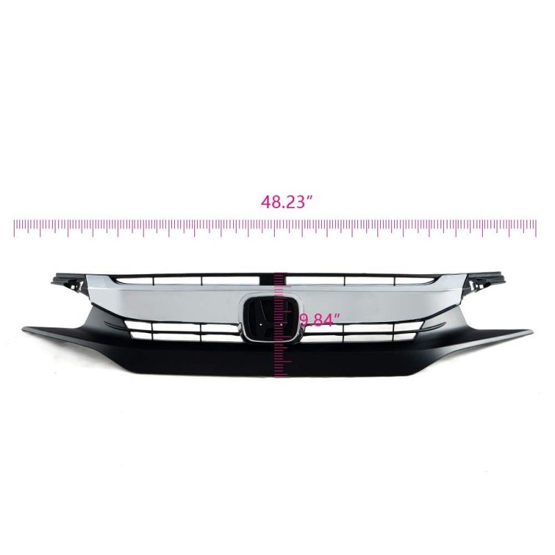 Front Upper Bumper Grille Hood For Honda Civic 2016 2017 2018 Chrome Factory Style Gloss Finish Replacement Part