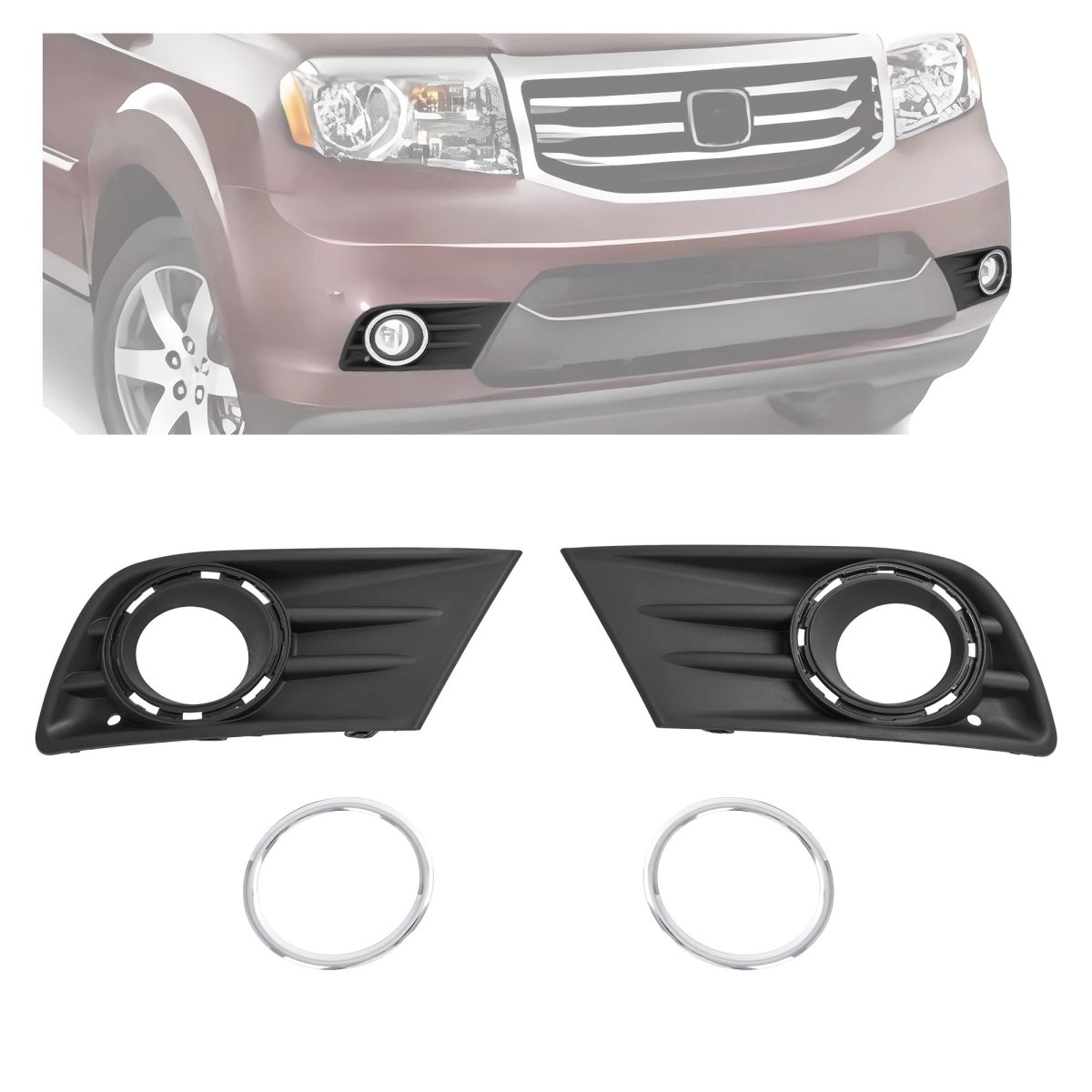 Fog Light Bezel With Chrome Ring Set For 2012 2015 Honda Pilot Front Lamp Cover Trim Driver And Passenger Side Mo-4466 4 Piece
