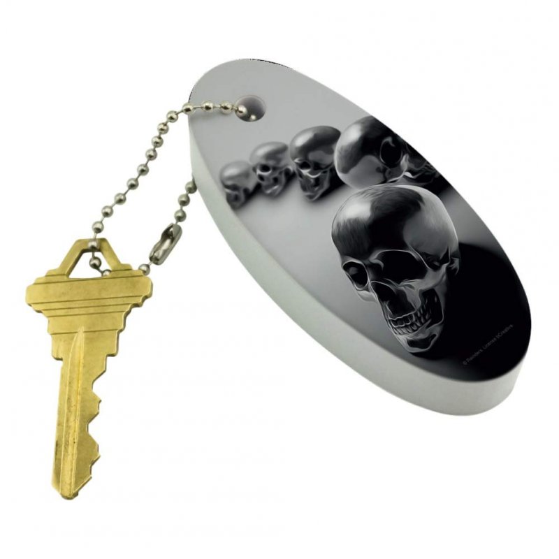 Metal Skulls Skeletons Floating Keychain Oval Foam Boat Buoy Key Float For Fishing And Water Sports 3 2 In X 1 4 0 8