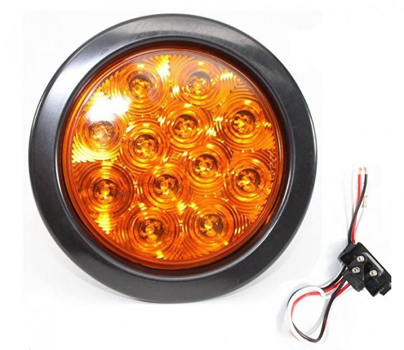 4 In Amber Round Led Turn Tail Parking Signal Light For Truck Trailer Rv With Plug Grommet Waterproof 12 Diode Bright Lamp Dot