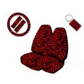 Universal Fit Animal Print High Back Bucket Seat Covers Set Red Zebra Design With Steering Wheel Cover 2 Shoulder Pads And Key 
