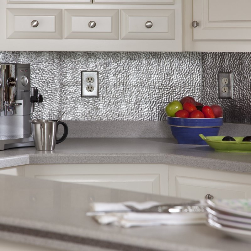 Fasa De Hammered Decorative Vinyl 18in X 24in Backsplash Panel In Crosshatch Silver 5 Pack