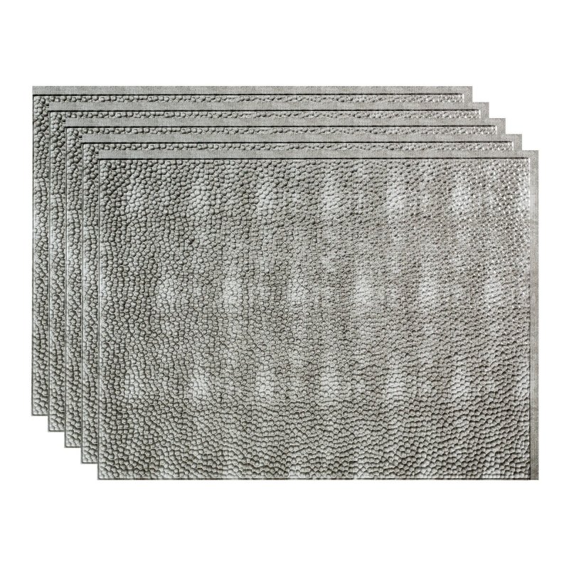 Fasa De Hammered Decorative Vinyl 18in X 24in Backsplash Panel In Crosshatch Silver 5 Pack