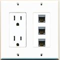 Riteav 2 Gang Decorative 15 Amp 125 Volt Power Outlet And 3 Cat6a Ethernet Wall Plate White 