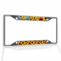Fastasticdeals Metal Insert License Plate Frame Yellow Sunflower C Weatherproof Car Accessories Chrome 4 Holes Solid 