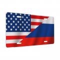 Usa Russian Flag Aluminum Stainless Decorative Car Front Personalized License Plate 6 X 12 In