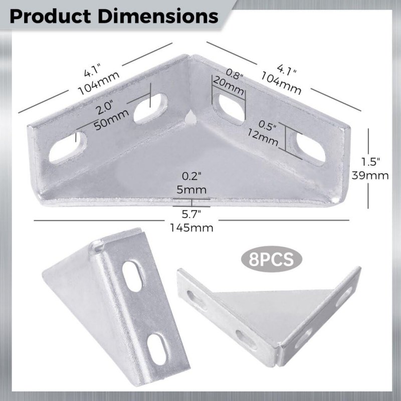 Toyokar 8-piece Set Of Carbon Steel Q235 90-degree Gusset Brackets For 1-5 8 Unistrut Channels