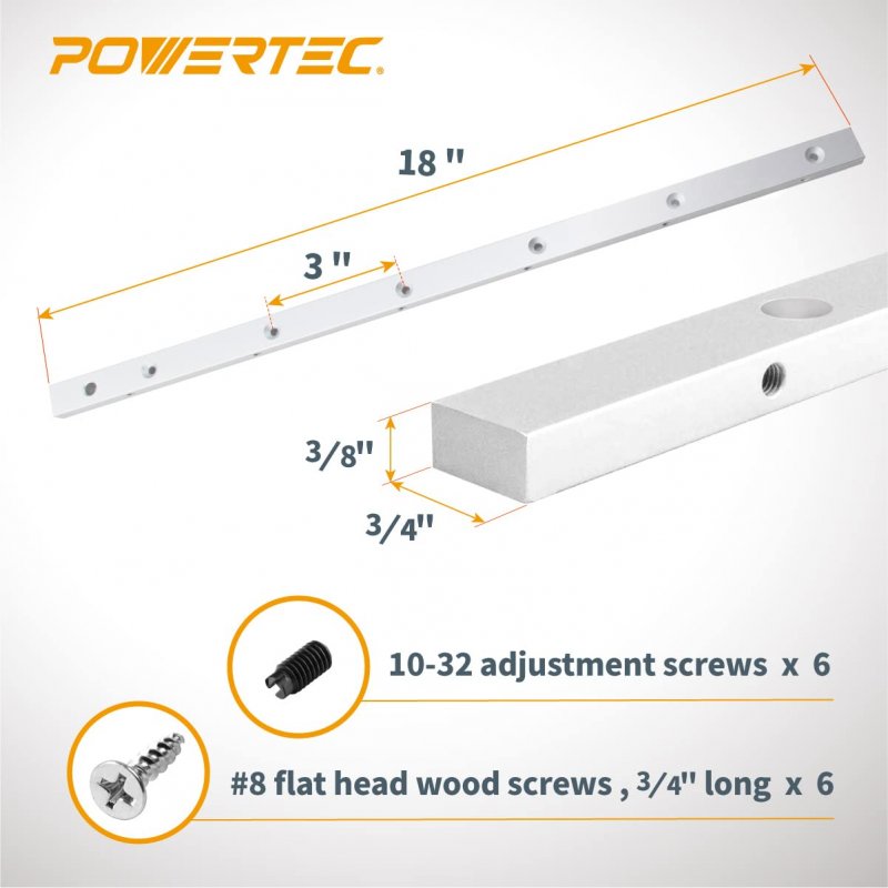 Powertec 71518-p2 18-inch Miter Bar For Any Standard 3 4 X 8 Slot Crosscut Sled Table Saw Router Band 2pk