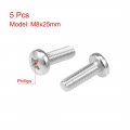 Uxcell M8x25mm Machine Screws Pan Phillips Cross Head Screw 304 Stainless Steel Fasteners Bolts 5pcs