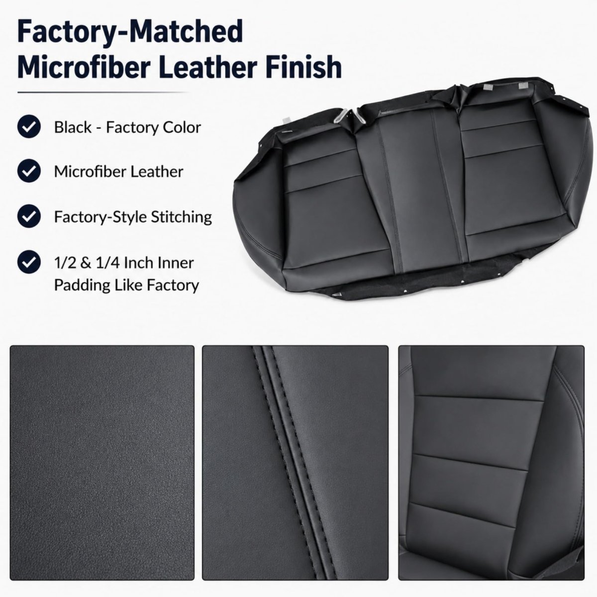 Black Rear Bench Bottom Replacement Seat Cover For Honda Accord 2008 2009 2010 2011 2012 Microfiber Leather Custom Fit Sedan
