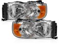 Halogen Headlight Assembly Set Of 2 Late Design For 2002-2005 Dodge Ram 1500 