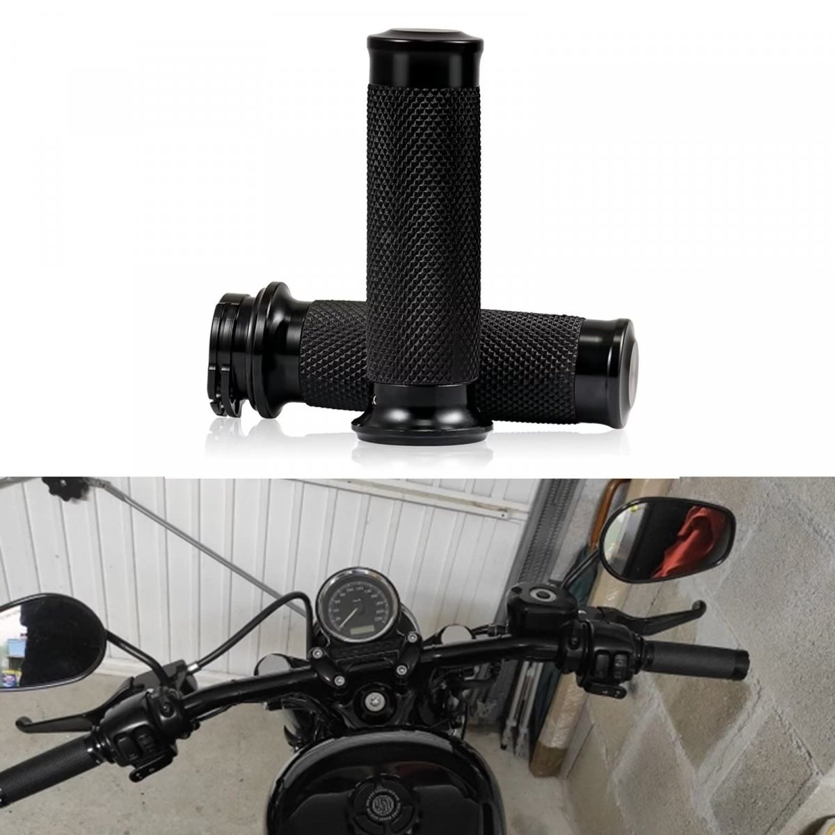 1 Pair Black Motorcycle Handlebar Grips Fits For 2013 2014 Harley-davidson Iron 883 Dark Custom Xl883n