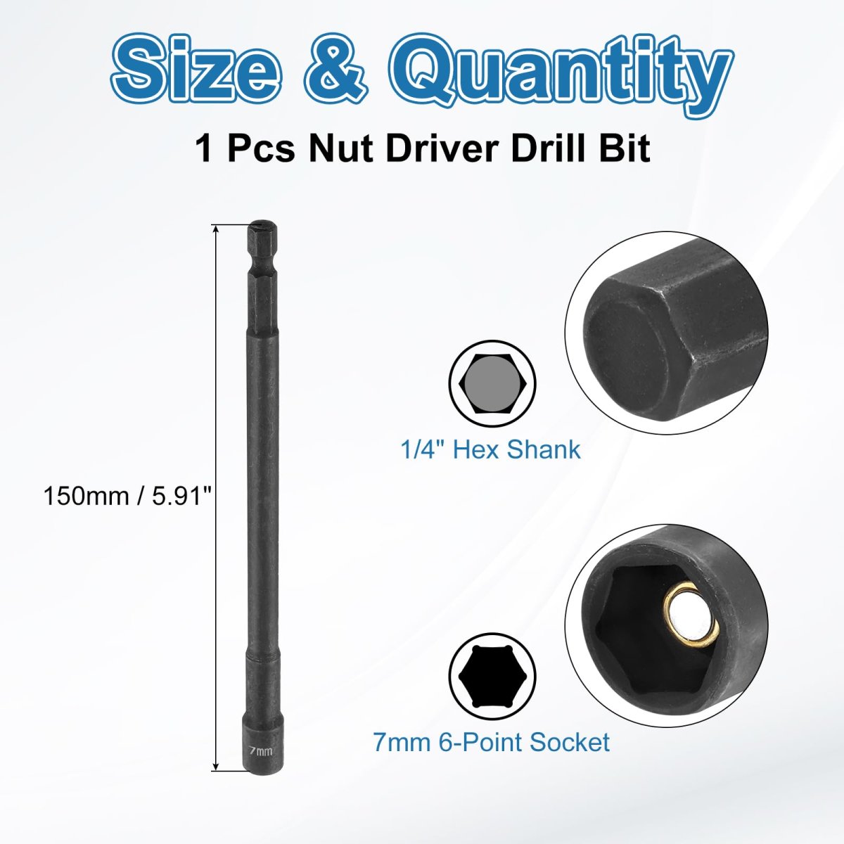 Hex Nut Driver Drill Bit 7mm Metric 6 Point Socket 1 4 In Shank Magnetic Cr V Steel Bolt For Power Drills Impact Drivers 5 91