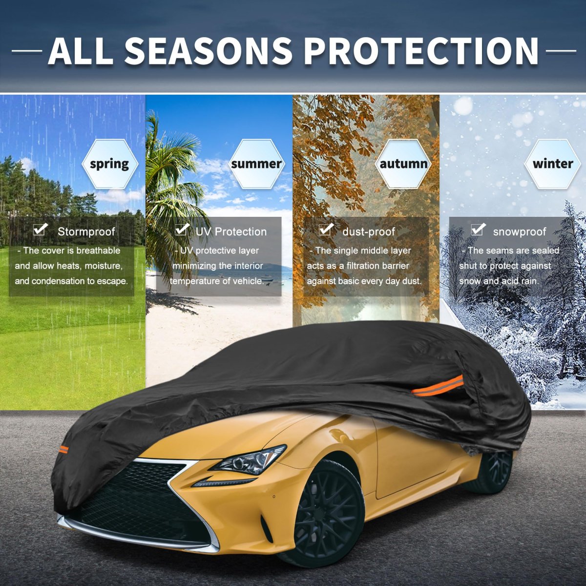 Waterproof Outdoor Car Cover For Lexus Rc Sun Rain Snow Hail Protection With Aluminum Film And Spunlace Cotton Black Left Side