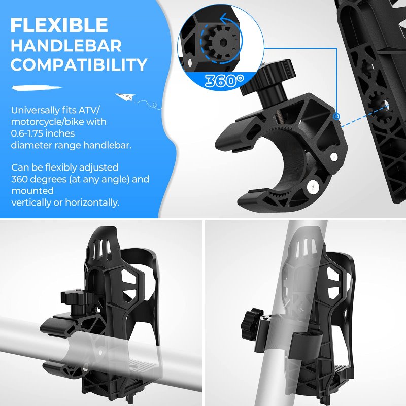 Motorcycle Atv Cup Holder Bike With 360 Rotation Crocodile-bite Clamp Dirt Water Resistance Mud-proof For Atv Scooter Boat