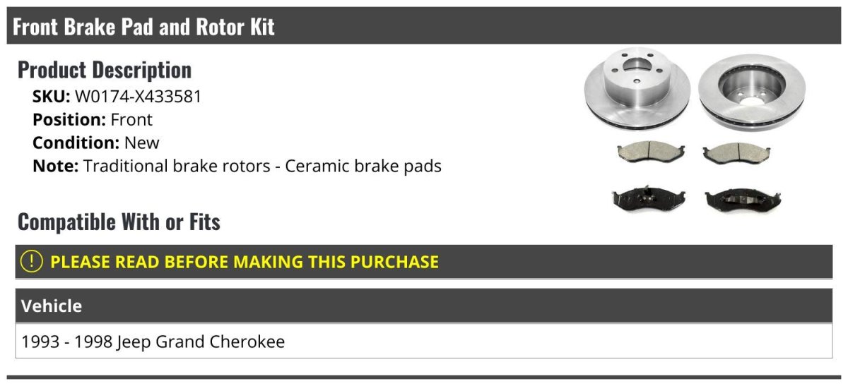 Front Ceramic Brake Pad And Rotor Kit For 1993 1998 Jeep Grand Cherokee Position Traditional Rotors