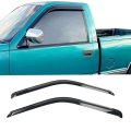 Ikon Motorsports Tape On External Side Window Wind Deflectors For 1988-1998 Chevy C K Reg Cab Pickup Slim Style Abs Smoke 
