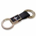 Ipick Image Made For Ford Mustang Tri-bar Black Leather Insert Golden Metal Strap Premium Key Chain