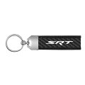 Srt Logo Real Carbon Fiber Leather Strap Key Chain With Black Stitching For Dodge Jeep Official Licensed 