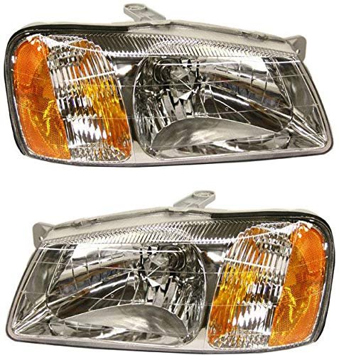 Evan-fischer Headlight Set For 2000-2002 Hyundai Accent Left Driver And Right Passenger Side Halogen With Bulb S