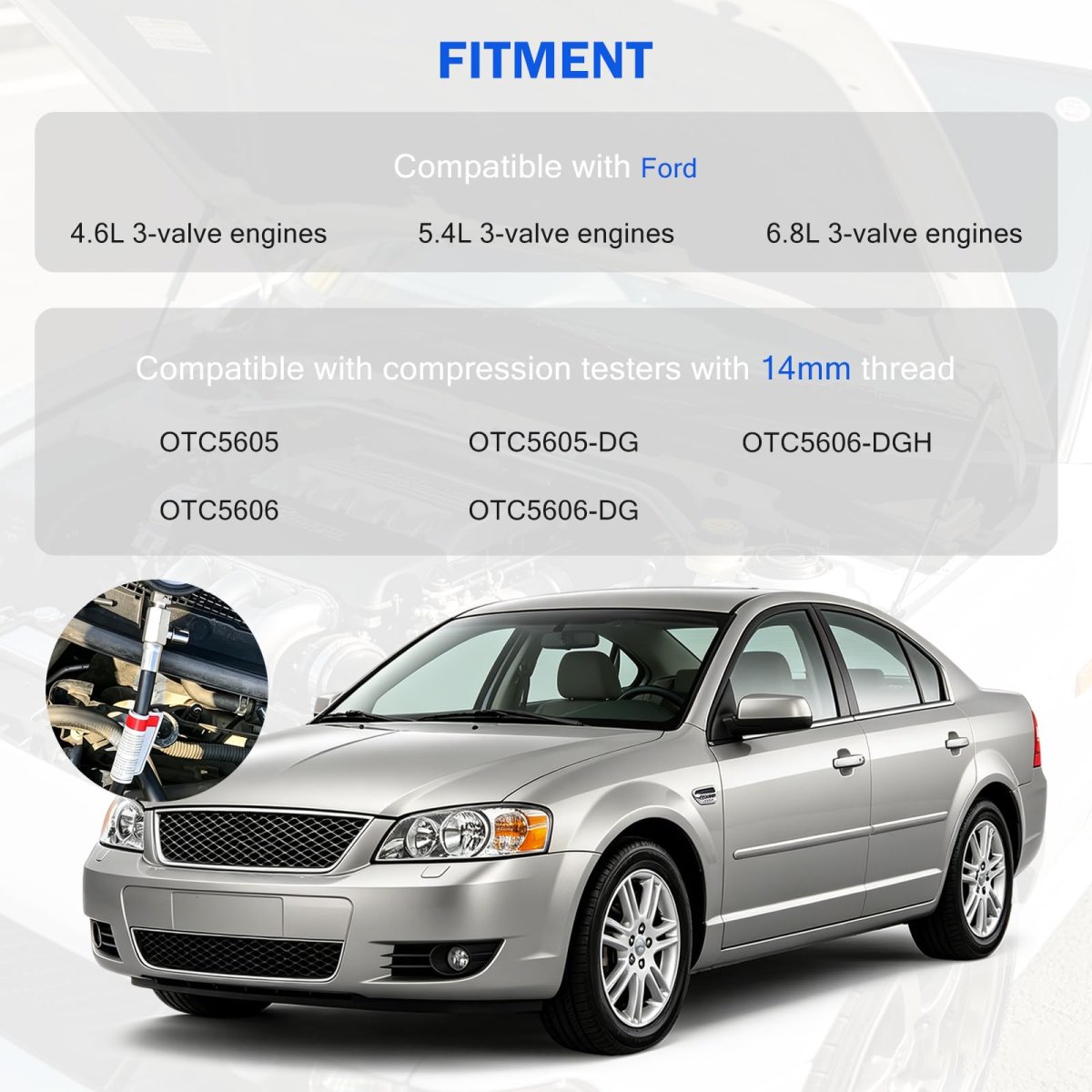 12mm Compression Tester Adapter A For Ford 4 6l 5 4l 6 8l 3-valve Engines 2008 And Newer With Spark Plugs