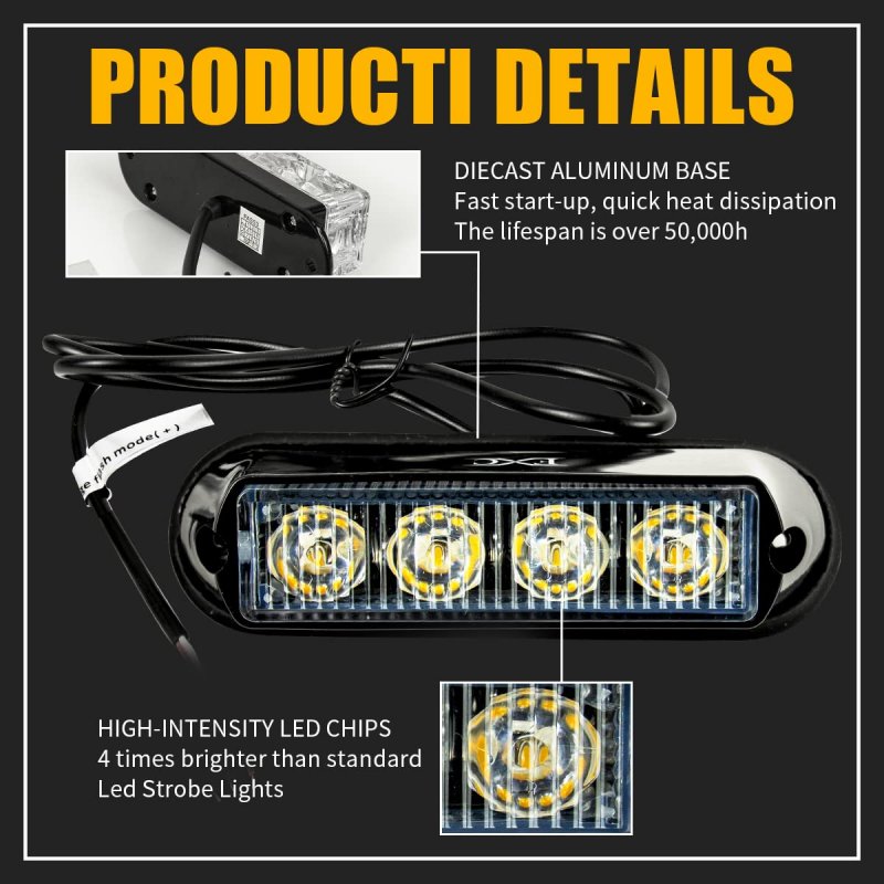 Fxc 2pcs 4-led Surface Mount Flashing Strobe Lights For Truck Car Vehicle Led Grille Light Emergency Beacon Caution Hazard