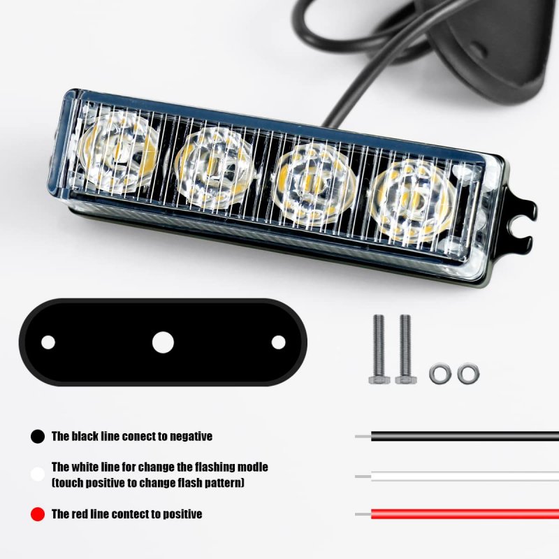 Fxc 2pcs 4-led Surface Mount Flashing Strobe Lights For Truck Car Vehicle Led Grille Light Emergency Beacon Caution Hazard