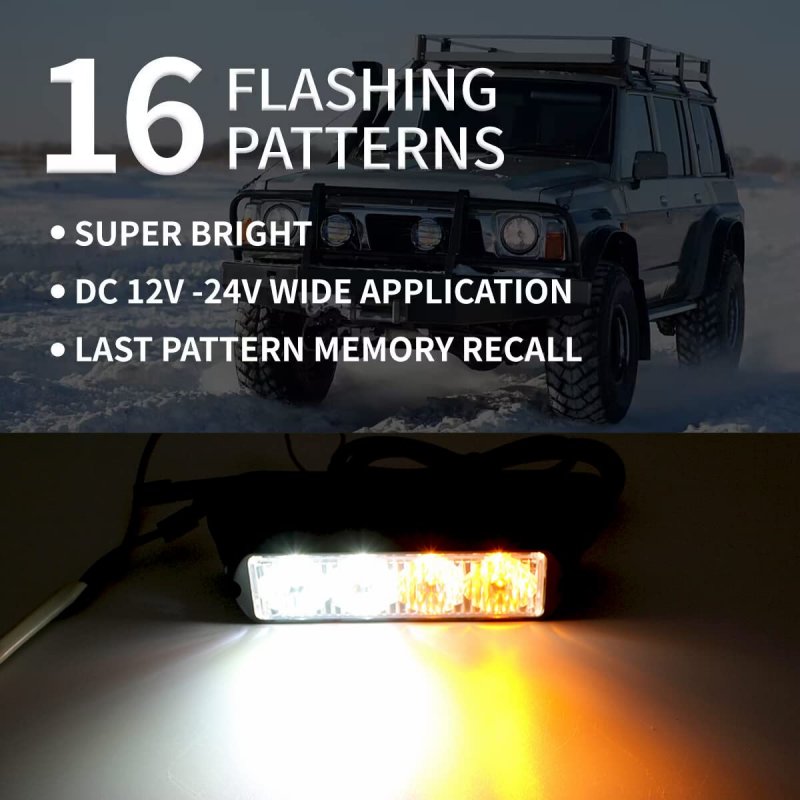 Fxc 2pcs 4-led Surface Mount Flashing Strobe Lights For Truck Car Vehicle Led Grille Light Emergency Beacon Caution Hazard