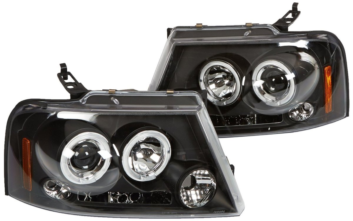 2004-2008 Fits F150 F-150 Trucks Led Halo Projector Headlights Black Pair Set Left Right Side Ls Rs