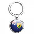 Turks And Caicos Islands Glossy Flag Map Label Round Stainless Steel Metal Key Chain Keychain Ring Double Sided Deisgn 