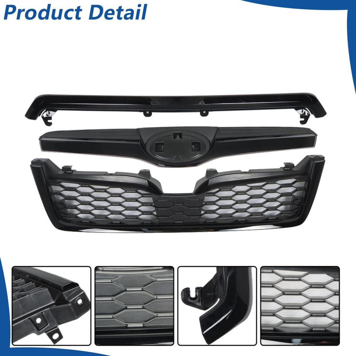 Black Front Bumper Grille Upper Honeycomb 3pcs Replacement For Forester 2014-2016