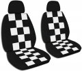 Totally Covers Checkered Car Seat W 2 Separate Headrest Black White Checkers Universal Fit Front Buckets Option For Airbag Seat 