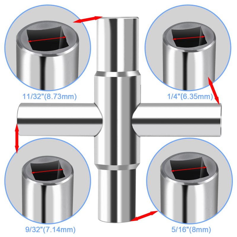 4 Way Sillcock Key Steel Water Spigot Wrench For Valve Faucet And Hose Bib 1 In 9 32 5 16 11 Silver Alloy 1pc