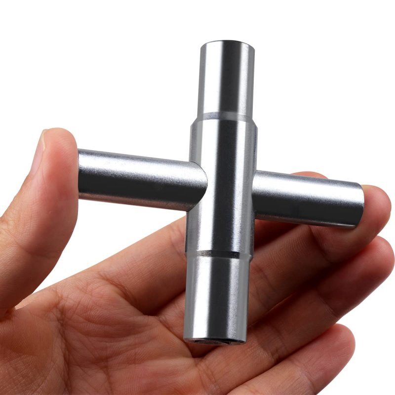 4 Way Sillcock Key Steel Water Spigot Wrench For Valve Faucet And Hose Bib 1 In 9 32 5 16 11 Silver Alloy 1pc