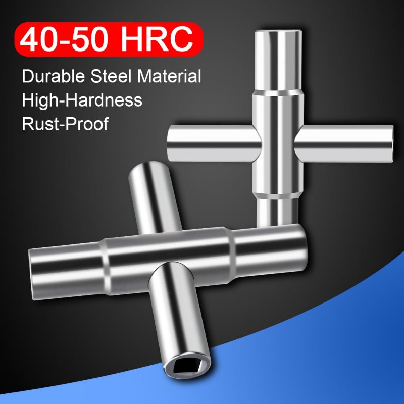 4 Way Sillcock Key Steel Water Spigot Wrench For Valve Faucet And Hose Bib 1 In 9 32 5 16 11 Silver Alloy 1pc