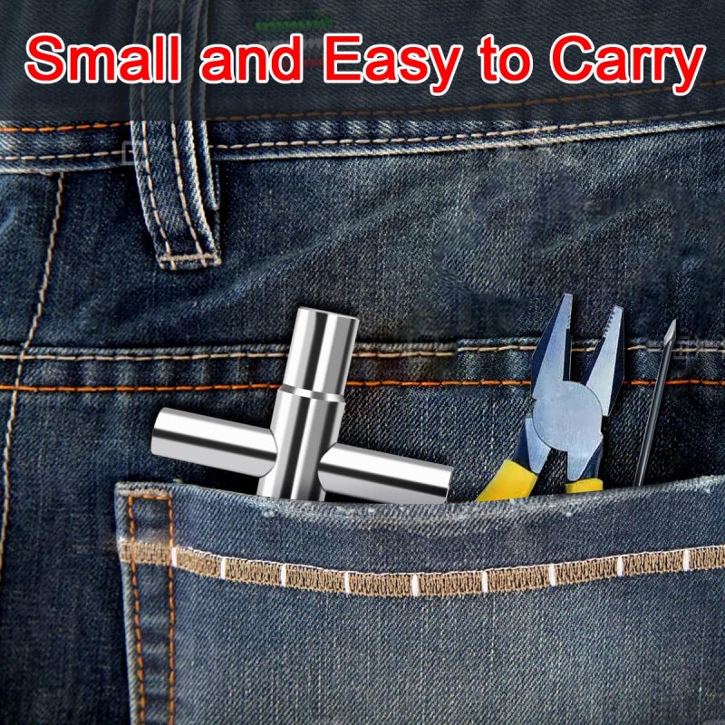 4 Way Sillcock Key Steel Water Spigot Wrench For Valve Faucet And Hose Bib 1 In 9 32 5 16 11 Silver Alloy 1pc