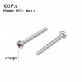 Uxcell M2x16mm Machine Screws Pan Phillips Cross Head Screw 304 Stainless Steel Fasteners Bolts 100pcs