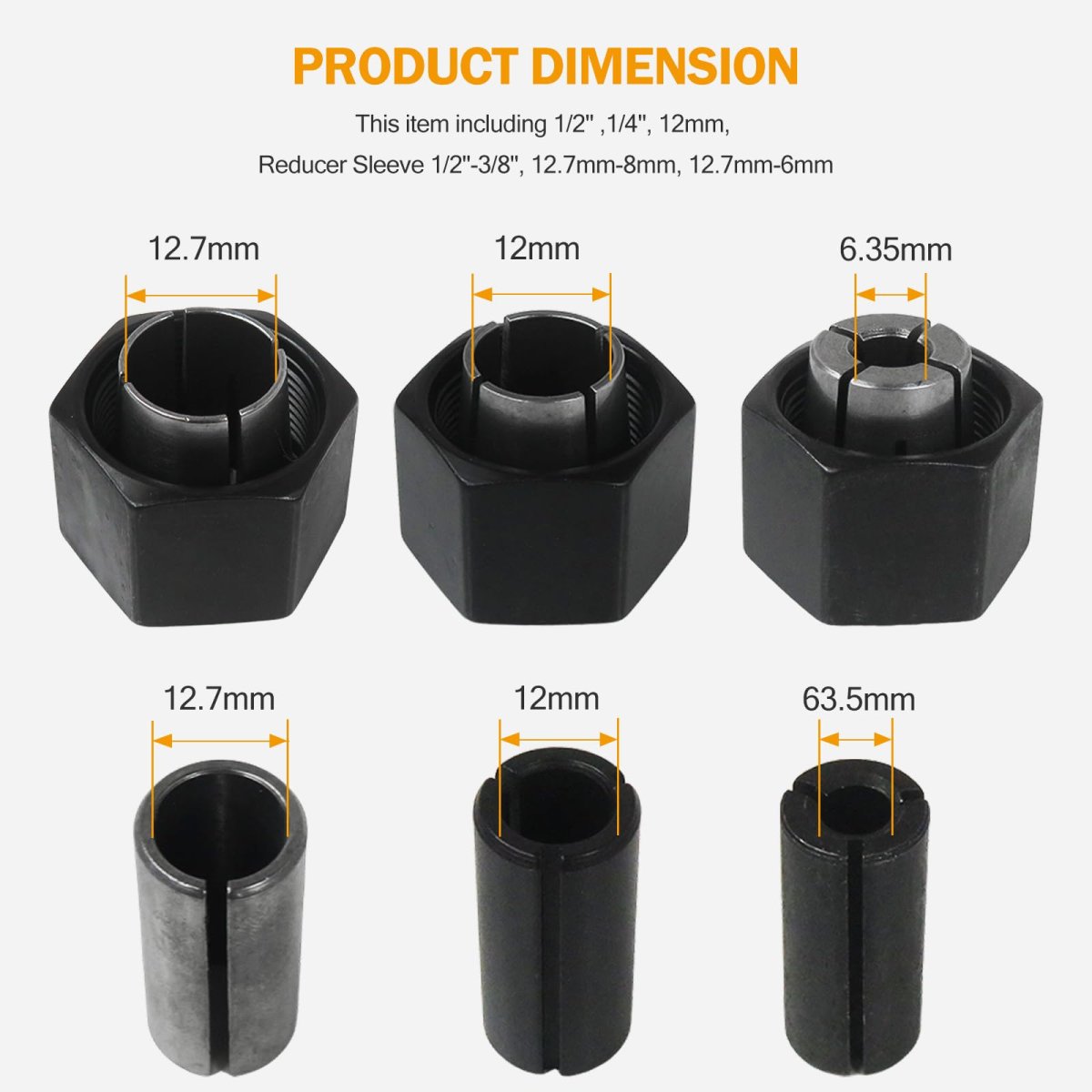 Router Collet Chuck And Nut Reducer Sleeves Set For Bosch Gof1200a Go200 Gof1300ce Gof2000ce Gof1400ce Gof1600ce 1 2 In 1 4