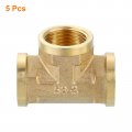 Uxcell Brass Tee Pipe Fitting 1 2 X Npt 3 Way T-connector Coupler Adapter For Gas Transport Connect Pipelines 5pcs