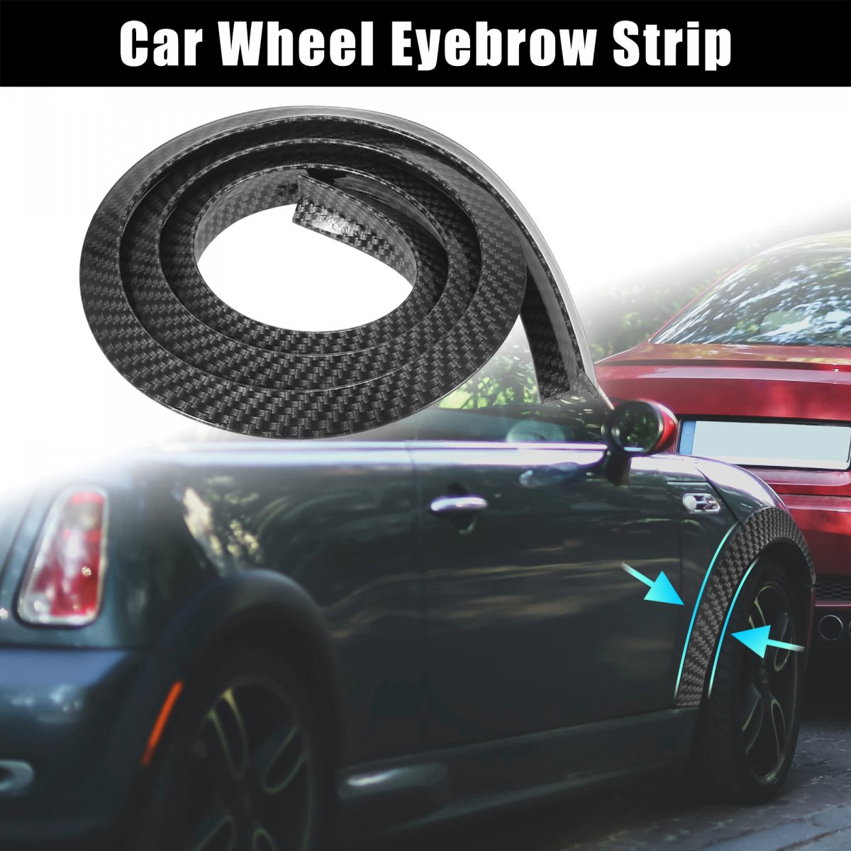 4pcs Auto Wheel Mudguard Eyebrow Strip 2 3cm X 150cm Universal Trim Protector Decoration Black Carbon Fiber Pattern Rubber