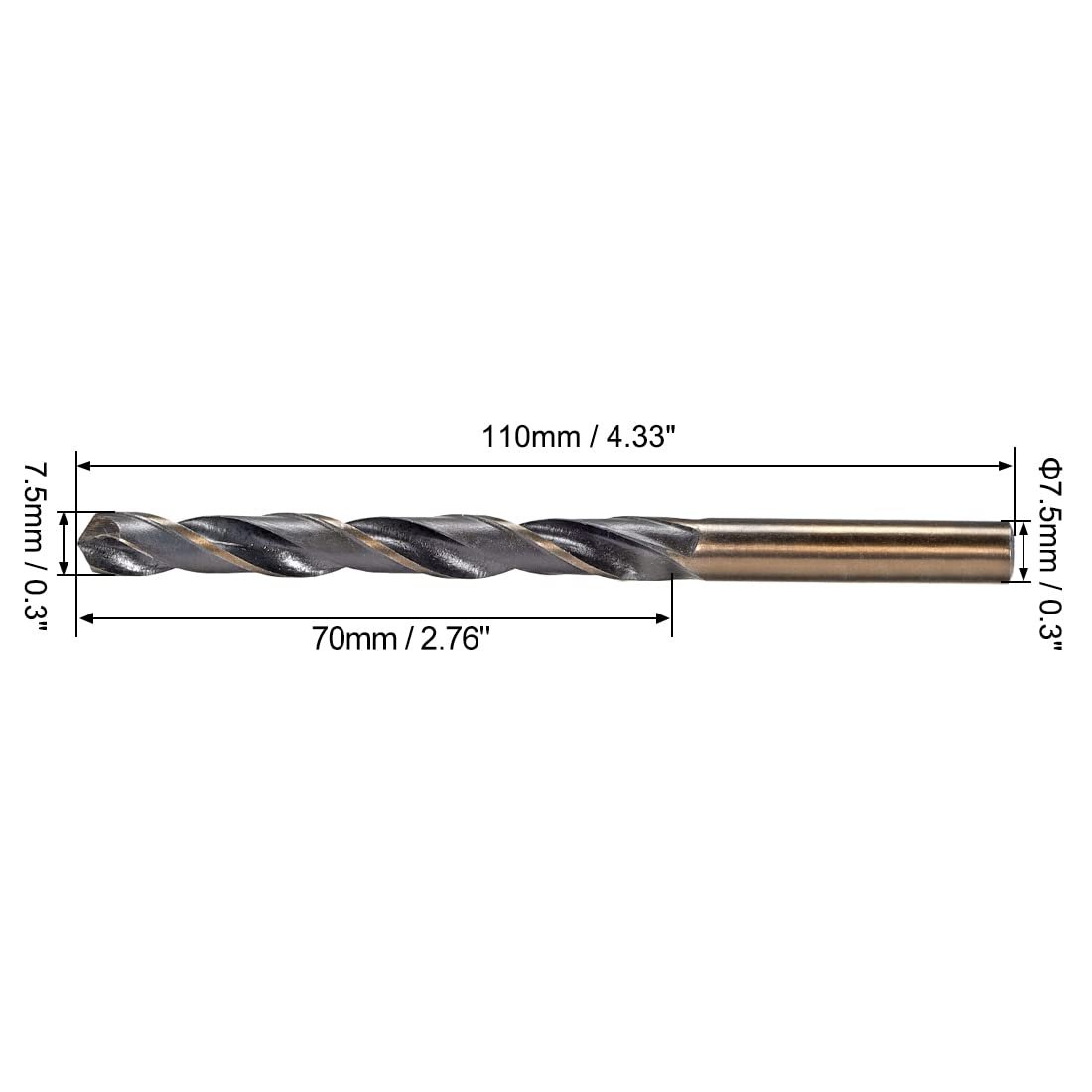 Straight Shank Twist Drill Bits 7 5mm Gold Titanium Black Nitride Coated High Speed Steel Hss 4341 With For Stainless Alloy