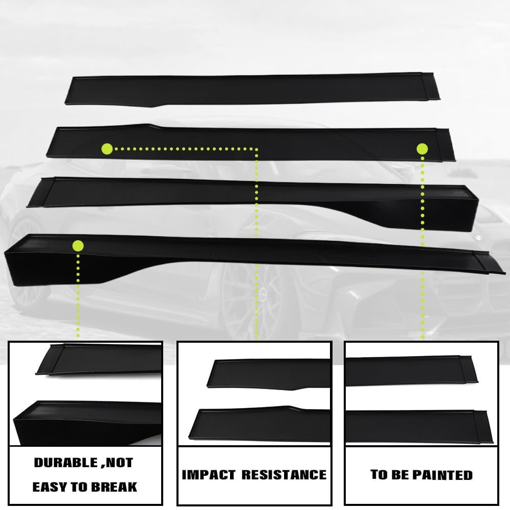 Universal Rocker Panel Extension Splitter Lip Double-sided Tape Not Included Body Side Skirt Kit Black 4 Pcs