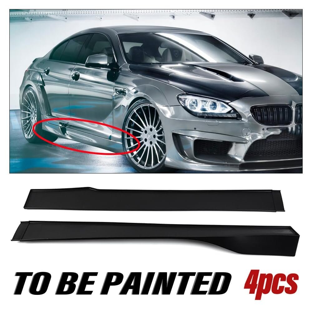 Universal Rocker Panel Extension Splitter Lip Double-sided Tape Not Included Body Side Skirt Kit Black 4 Pcs