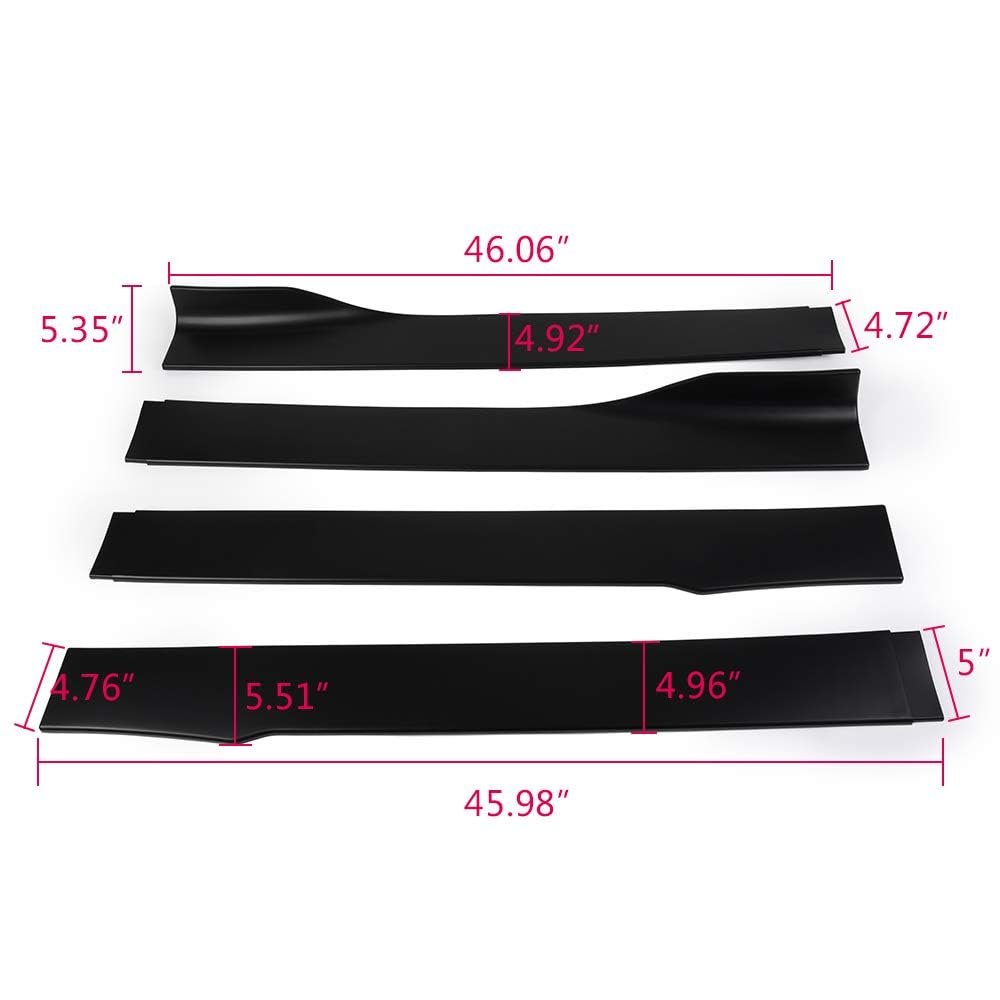 Universal Rocker Panel Extension Splitter Lip Double-sided Tape Not Included Body Side Skirt Kit Black 4 Pcs