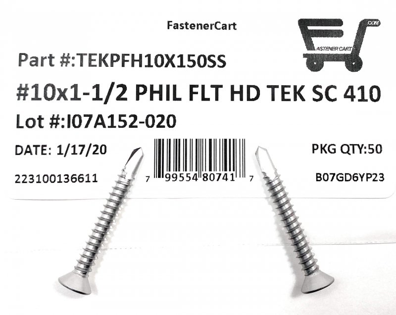 10 1 2 Stainless Steel Phillips Flat Head Self Drilling Tapping Tek Screw 410 50 Pieces 10x1 1 Stainless Steel Phillips Flat